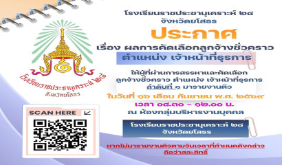 ประกาศผลการคัดเลือกเป็นลูกจ้างชั่วคราว  ตําแหน่ง เจ้าหน้าที่ธุรการ