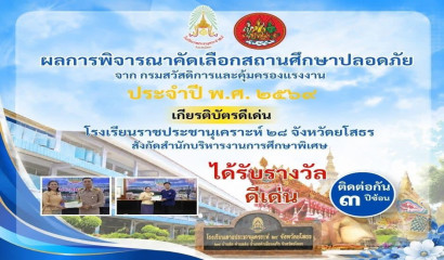 รางวัล "สถานศึกษาปลอดภัย ดีเด่น ประจำปี ๒๕๖๙" (ติดต่อกันเป็นปีที่ ๓) จากกรมสวัสดิการและคุ้มครองแรงงาน